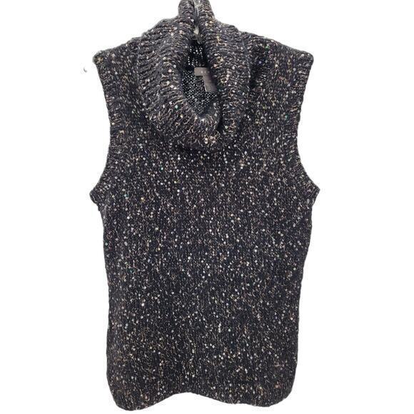 Kenar Black Gold Sequin Knit Cowl Collar Sleeveless Pullover‎ Glam Sweater - Picture 1 of 12